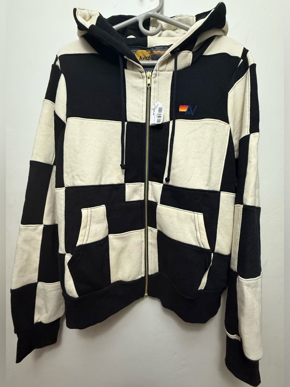 Aviator Nation Black/Vintage White Checker Zip-up Hoodie